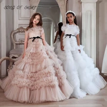 

Floor Length Wedding Flower Girl Dresses Tulle Layered Twin Sisters Children Formal Party Ball Gown платье для девочки