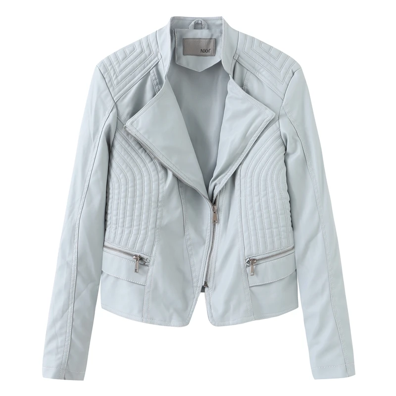 Light Blue Осень-зима, Женская Базовая верхняя одежда на молнии, женские облегающие крутые Куртки из искусственной мягкой кожи, Байкерская уличная одежда - Цвет: Light Blue