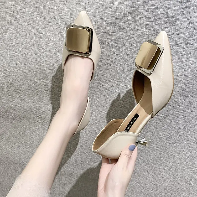 

2019 Summer New Style Pointed Shallow Mouth Thin Heeled Hallow High Heel Shoes Small Clear Online Celebrity Semi-high Heeled San