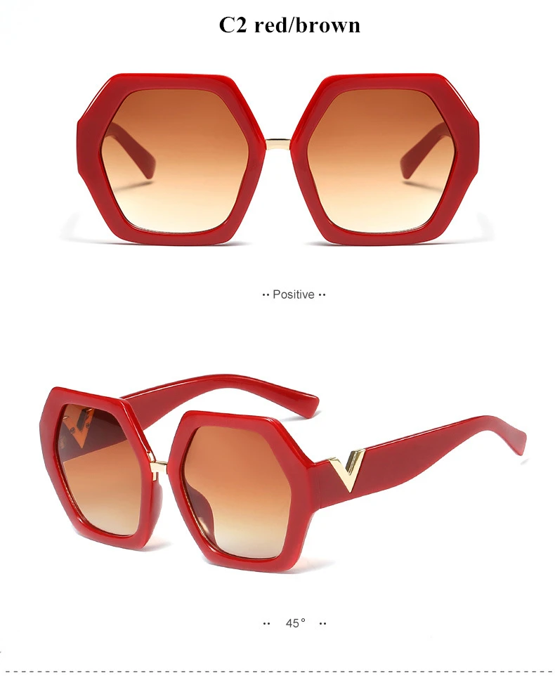 Новые многоугольные женские солнцезащитные очки бренда класса «Люкс» дизайн шестиугольник черные мужские солнцезащитные винтажные очки, ретро шикарные женские квадратные очки - Цвет линз: C2 red brown