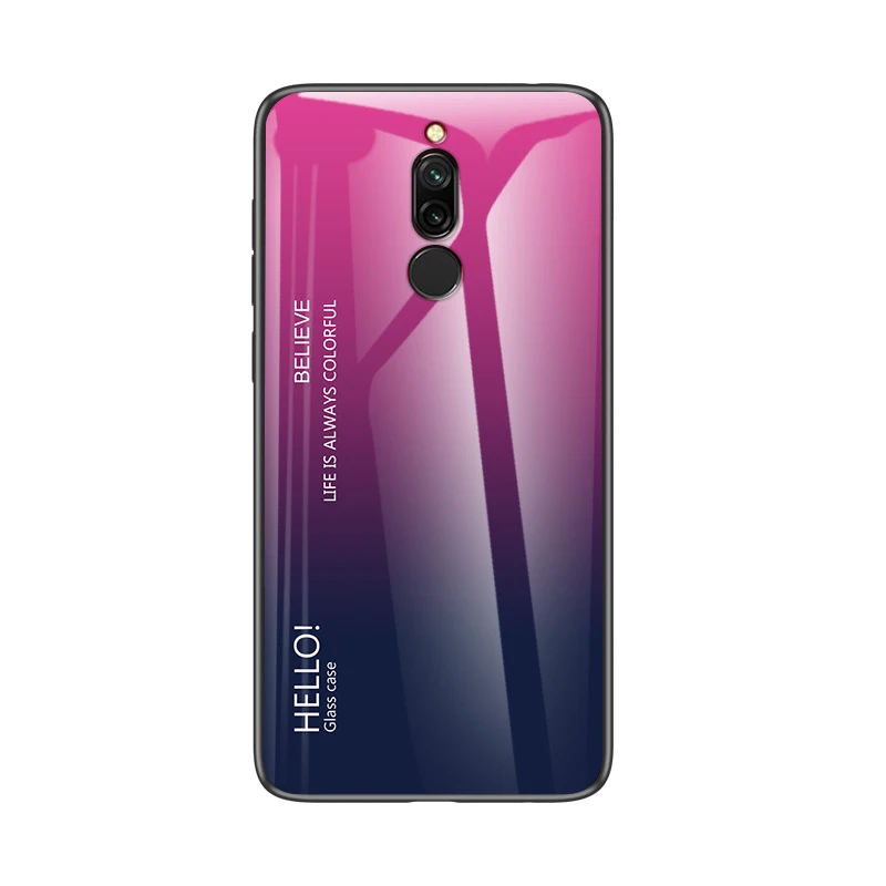 Для Xiaomi Redmi 8A чехол, противоударный чехол на заднюю панель, градиентный чехол из закаленного стекла для телефона для Redmi 8A 8 A чехол, защитный чехол - Цвет: Розово-красный
