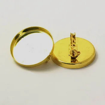 

Gold Color Plated Metal Brooch Base Round Deep Wall Bezel Cups Pins Back Brooches Settings Cabochons Findings