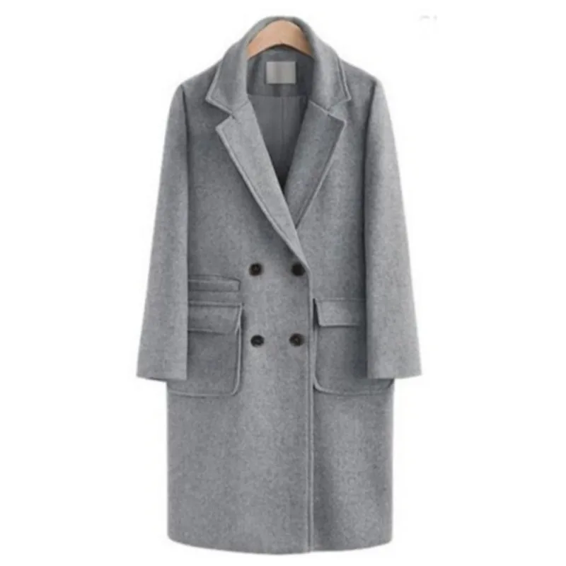 gray Новинка; большие размеры 5XL; осенне-зимнее женское пальто; модное однотонное повседневное свободное шерстяное пальто с двойной пуговицей для женщин; большая верхняя одежда - Цвет: gray