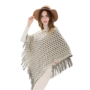 

Red Black Beige Female Poncho Knitted With Tassel Sweater Pullover Ladies Loose Shawl Fashion Bat Shirt Cape Scarves for Women