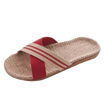 

New 2019 Women's Fashion Sandals Ladies Casual Anti-slip Linen Home Indoor Open Toe Flat Shoes Beach Shoes Slippers #1214