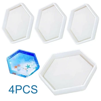 

4Pcs Hexagon Coaster Pad Silicone Handmade jewelry Pendant Making Mold Resin Epoxy Casting Clay Mould DIY Handicraft Supplies