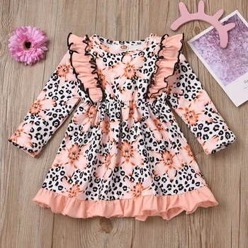 Vestidos y ropa de princesa para niña pequeña, volantes fruncidos, estampado Floral de leopardo, vestidos de fiesta infantil E1