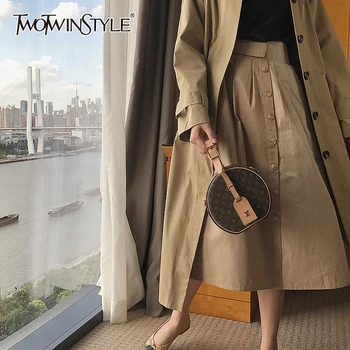 

TWOTWINSTYLE Vintage Elegant Women's Skirts High Waist Button A Line Oversized Skirt Female 2020 Spring Fashion New Clothing