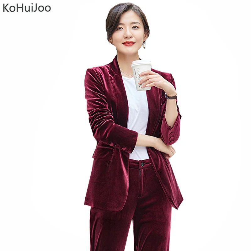 Kohuijoo, Осенний бархатный блейзер на одной пуговице, Дамский элегантный тонкий Lojng рукав, плюс большой размер, Женский блейзер, куртка, одноцветные бархатные пальто