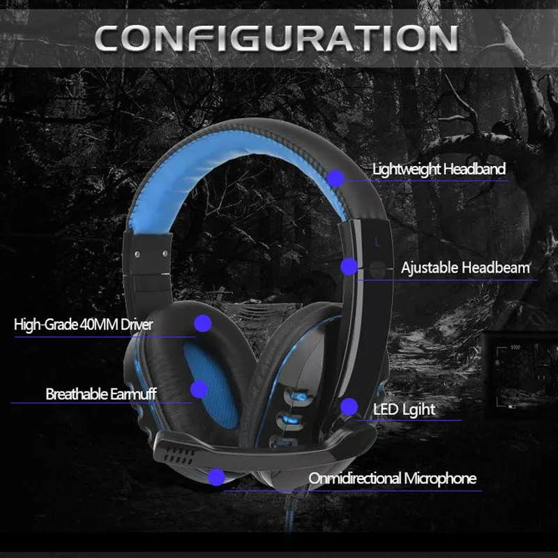 Wired Headphones LED Light Headset Gaming Earphone SY733 for Computer with Miniphone Auriculares Con Cable for PC Luminescence