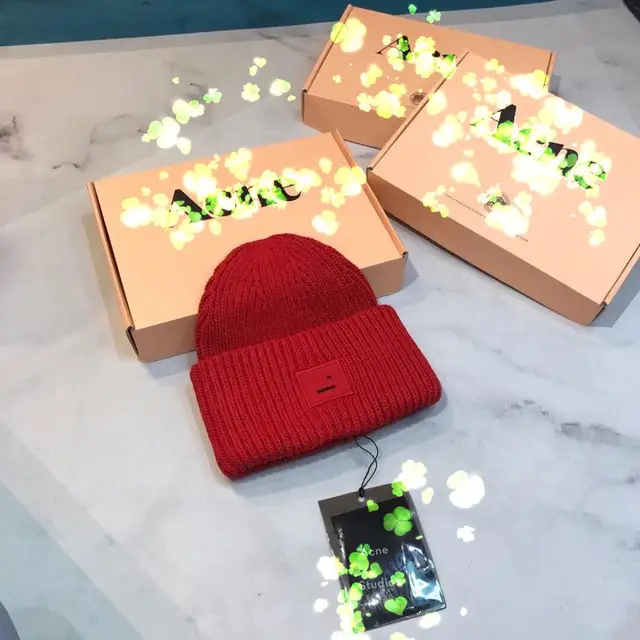 AC Studios Smiling face Beanie Skull Caps knitted Cashmere Eye Warm Couple Lovers Acne Hats Tide Street Hip-hop Wool Cap Adult 4