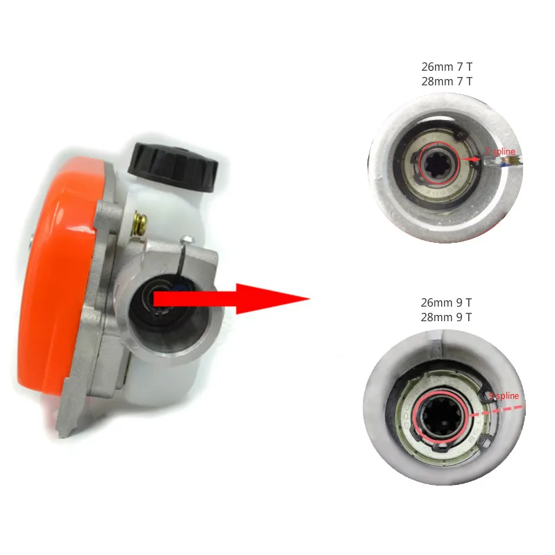 26mm/28mm 7/9 Spline Tree Chainsaw Gearbox Gear Head Pole Saw Replacement Part Forestry High Branches Garden Gearhead Cutter