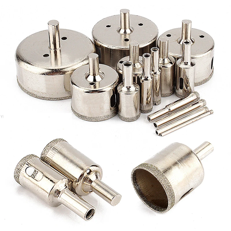 DWZ 14pcs Diamond Coated Hole Saw Drill Bit Tool Set for Tiles Marble Glass 3mm-70mm