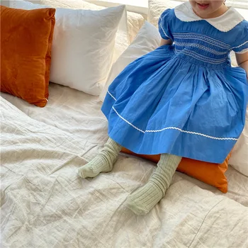 

2020 Summer Girls Dress Children Short Sleeve Casual Cotton Pleated Dresses Baby Kids Fashion with Bow Tie Princess Dress