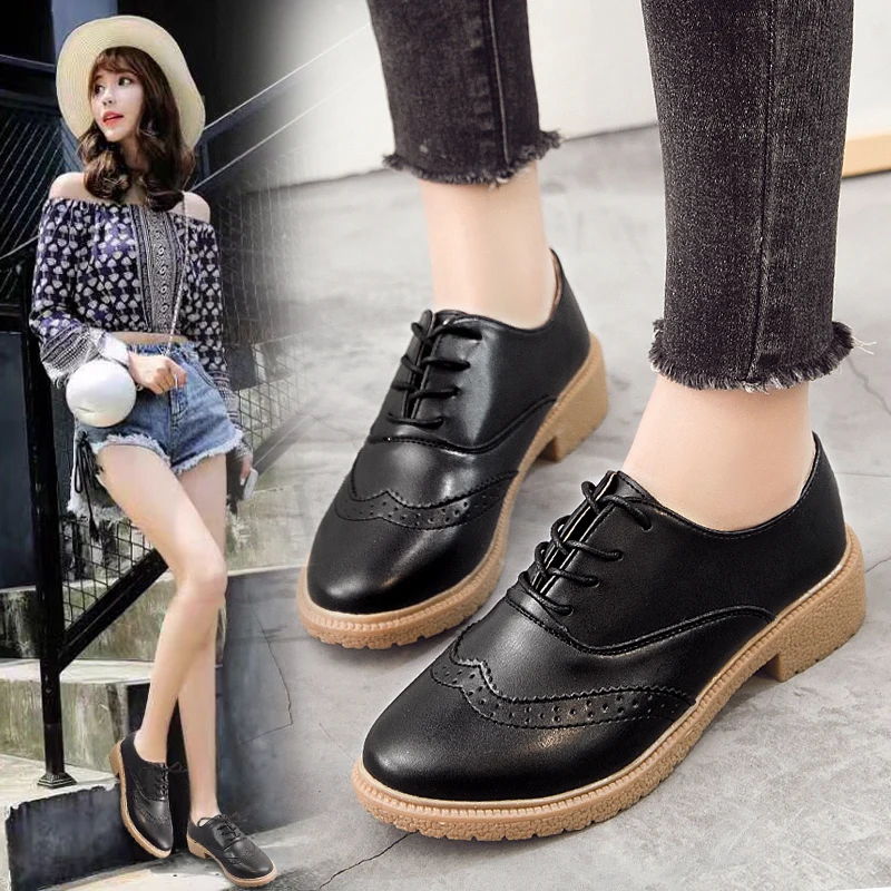 elegant women leather dress footwear ladies classical brogue oxfords trend designer female school moccasins lady height shoes  (9)