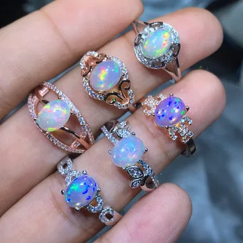 

MeiBaPJ 6 Styles Natural Colorful Opal Gemstone Simple Rings for Women Real 925 Sterling Silver Charm Fine Wedding Jewelry