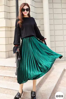 

SZMALL Korea Vintage Solid Full Skirt Women high Waist A Line Skirts For Female Bottom