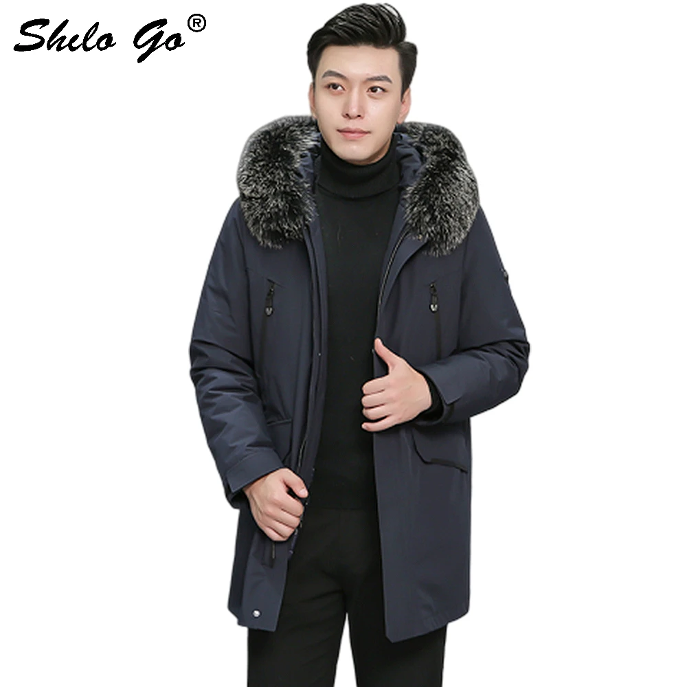 Bont Parka Smart Casual Real Fox Bontkraag Dikke Warme Konijnenbont Voering Down Mouwen Jas Mannen Winter Donkerblauw plus Size Uitloper Bont Parka Smart Casual Real Fox Bontkraag Dikke Warme Konijnenbont Voering Down Mouwen Jas Mannen Winter Donkerblauw plus Size Uitloper