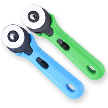 

LMDZ 2 Pcs Fabric Rotary Cutter with Ergonomic Soft Handle for Fabric Quilting Arts Crafts Sharp Durable Green and Blue 45mm
