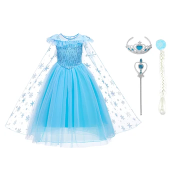 

Girls Princess Elsa Dress Cosplay Costume Children Kid Princess Cosplay Fancy Dress with Cloak Snow Queen Party Drama Dress