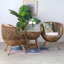 Three-piece wicker chair balcony small table chair leisure real wicker combination wicker chair back chair tea table garden