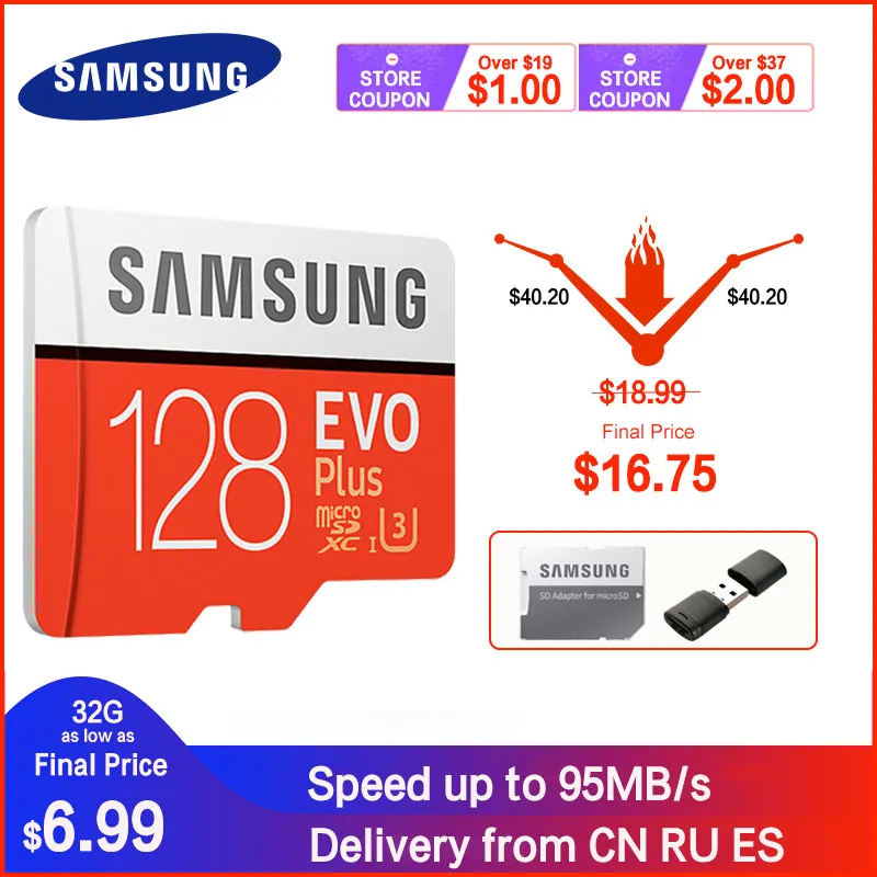 SAMSUNG карта памяти Micro SD карты 256 ГБ 32 64 Гб Microsd 128 512G SDHC/SDXC класса EVO + C10 UHS TF флеш