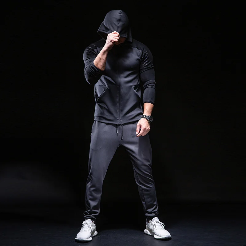 

Winter Autumn Hoodies Sport Shirt with Pants Men Hat Zipper Running Jackets Set Fitness Gym Sports Clothing Men's Sportswear