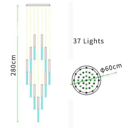 Роскошные светодиодный хрустальный подвесной светильник s минималистский Лофт длинная лестница светодиодные подвесные светильники Ресторан кухонный островной свет настенные светильники - Цвет корпуса: Dia60 H280 cm