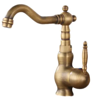 

360 Swivel Washbasin Easy Install Home Bathroom Mixer Tap Retro Kitchen Faucet Accessories Sink Solid Antique Brass Single Hole