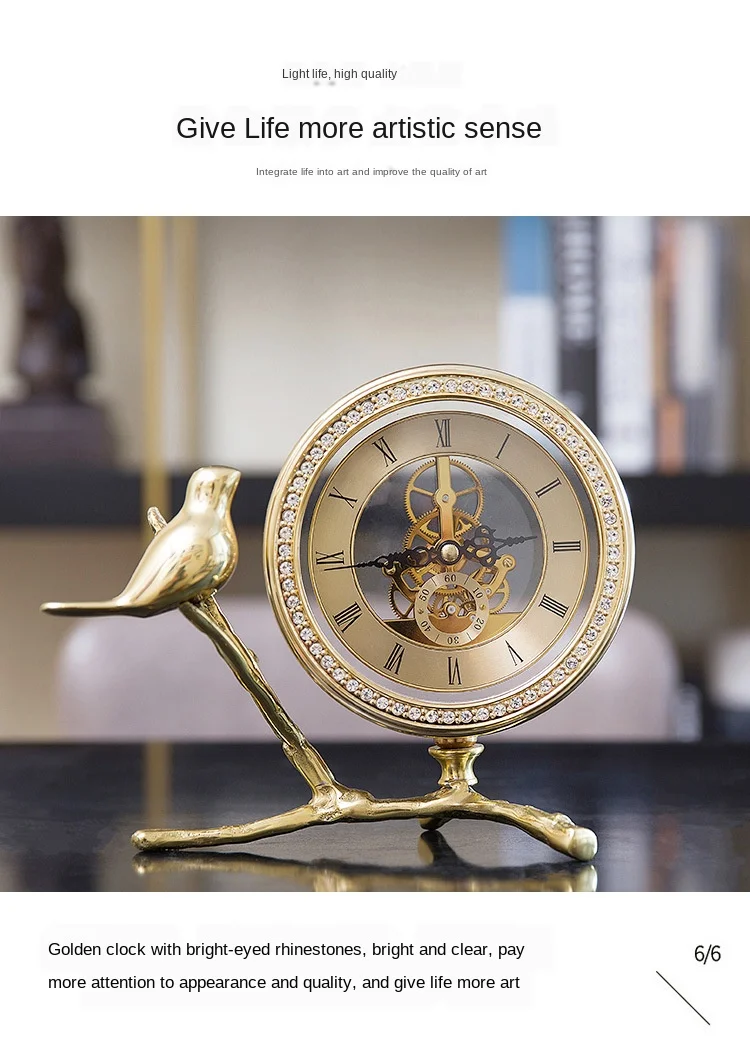 Free Shipping Vintage Table Clock Branch & Bird Desktop Watch 