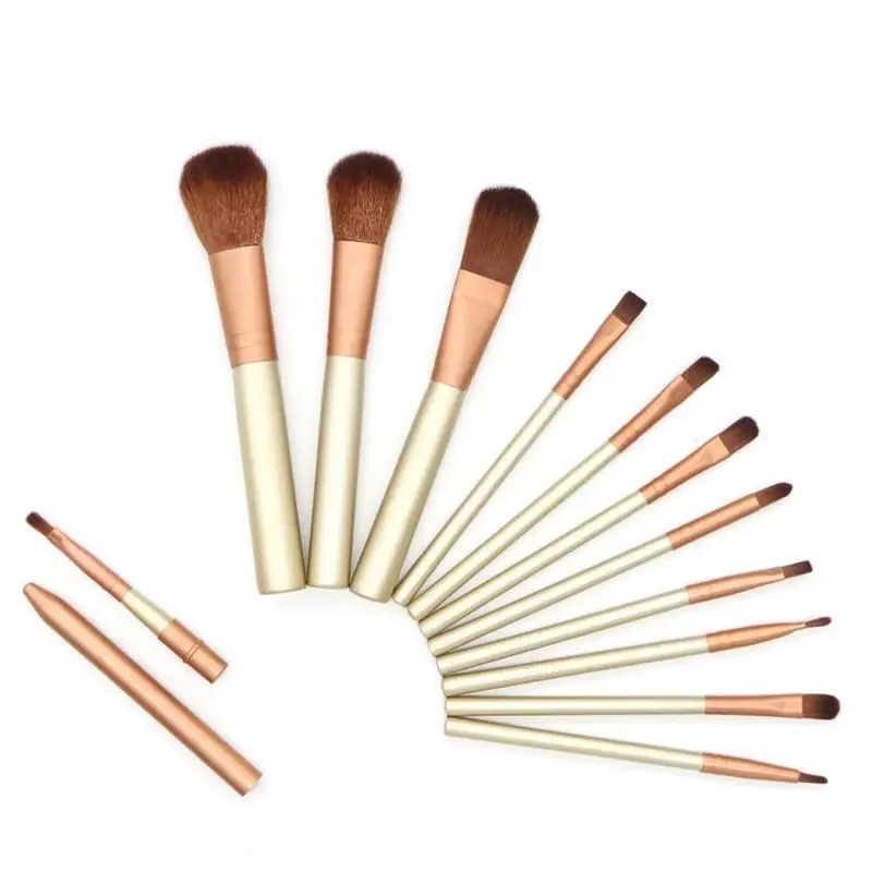 

12pcs/set Portable Make Up Brush Set Professional Foundation Brushes Eyebrow Set Blusher Powder Lip Face Bru Color Golden M J8S0
