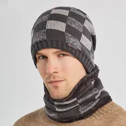 CANZE Men Autumn Winter Fleece Cap Hats Neck Gaiter Suits Plus Velvet Thick Wool Pullover Knit Hat Neckerchief