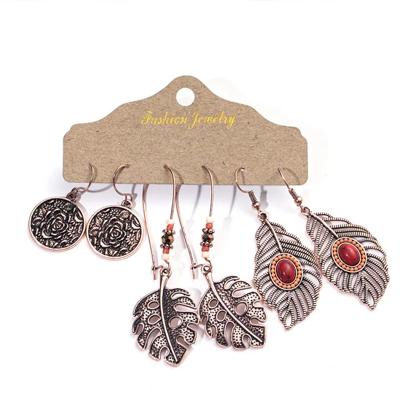 Rose Gold Set-8 Этническое розовое золото металлическая кисточка бахрома женские серьги комплект ювелирных изделий богемия старинные круглые листья круг бабочка геометрические серьги-капли 3 пара / комплект прямая поставка - Окраска металла: Rose Gold Set-8