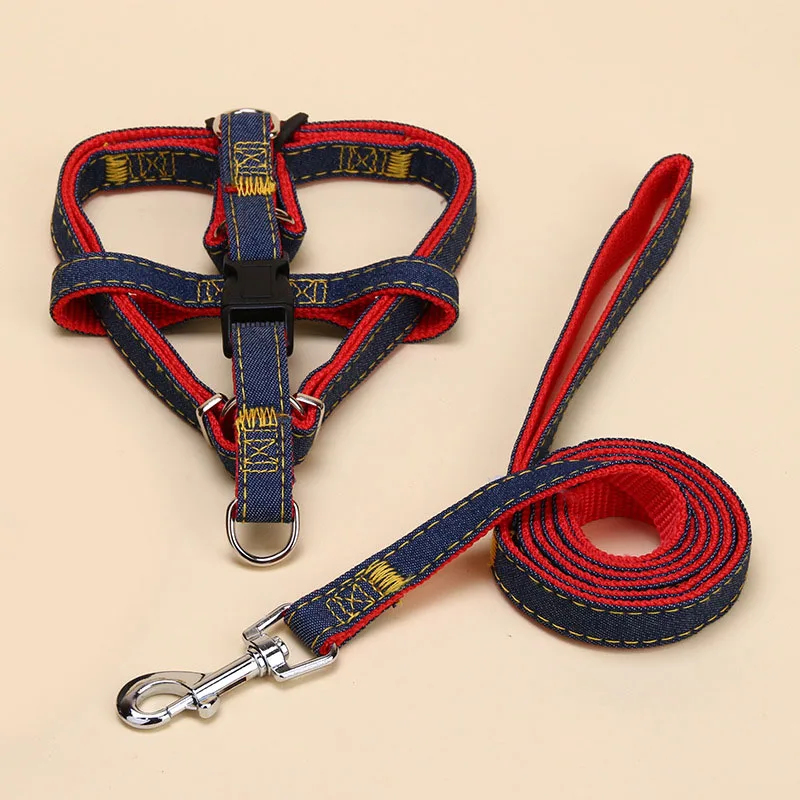 

S/M/L Dog Collar Harness Leads Jean Denim Dog Collar Chain Rope Belt Adjustable Leash Harness Pet Products Dog Supplies