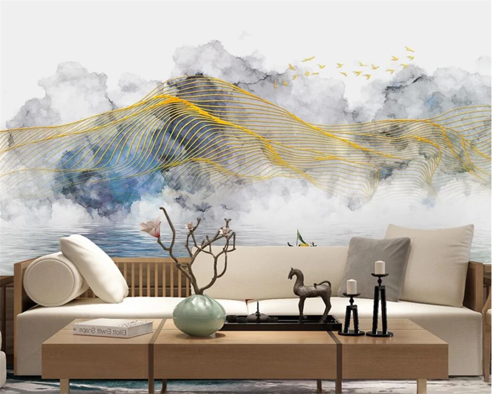Новые обои на заказ в китайском стиле с абстрактными голубыми чернилами и