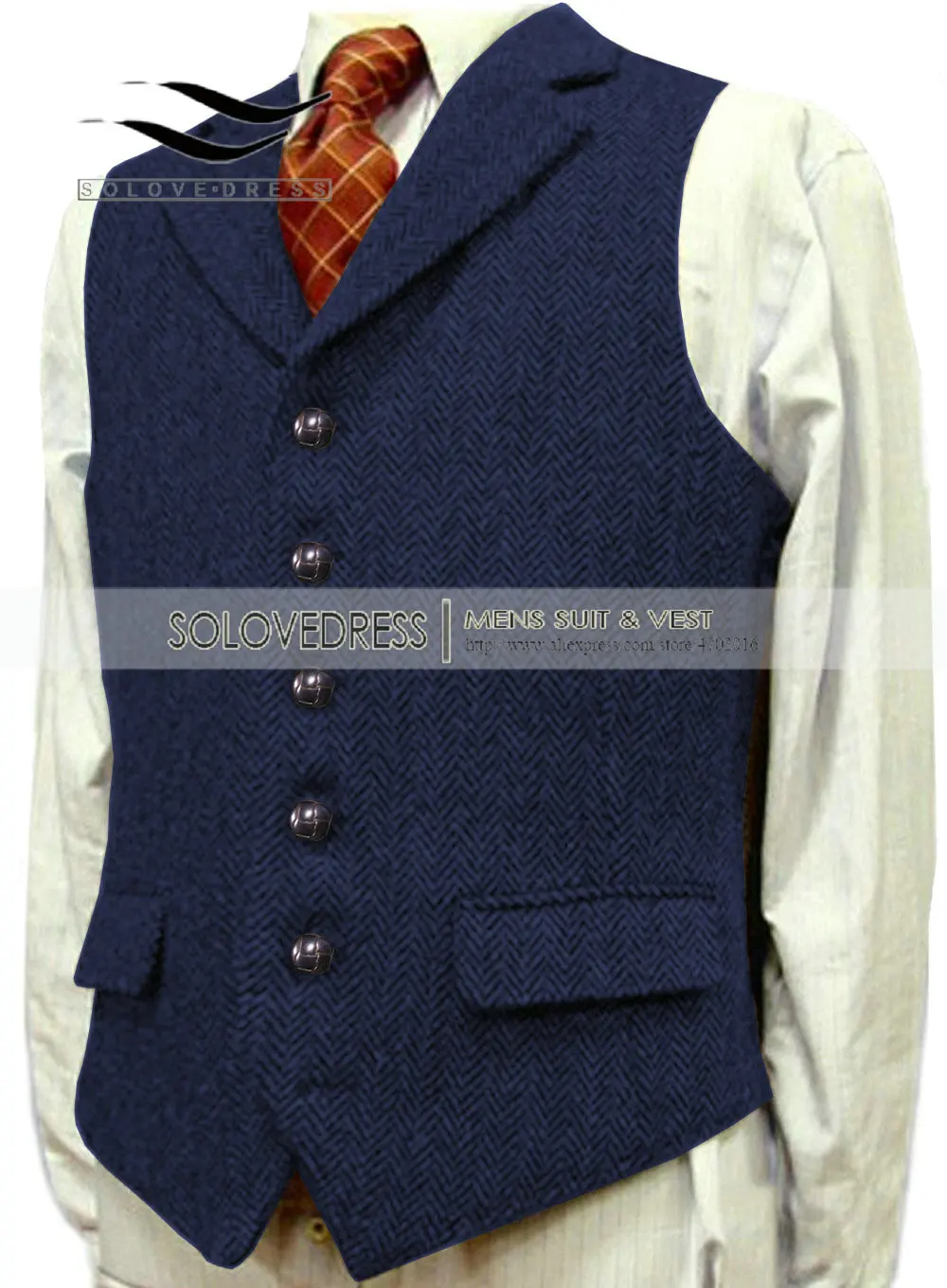 colete casual de lã colete masculino slim fit com lapela entalhada em clássico para padrinhos de espinha de peixe