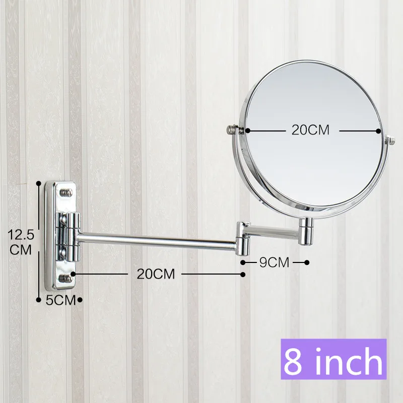 8 дюймов металлическое ванное зеркало под туалетный столик 3X зум двухстороннее настенное складное зеркало выдвижное зеркало для ванной комнаты - Цвет: 8 inch