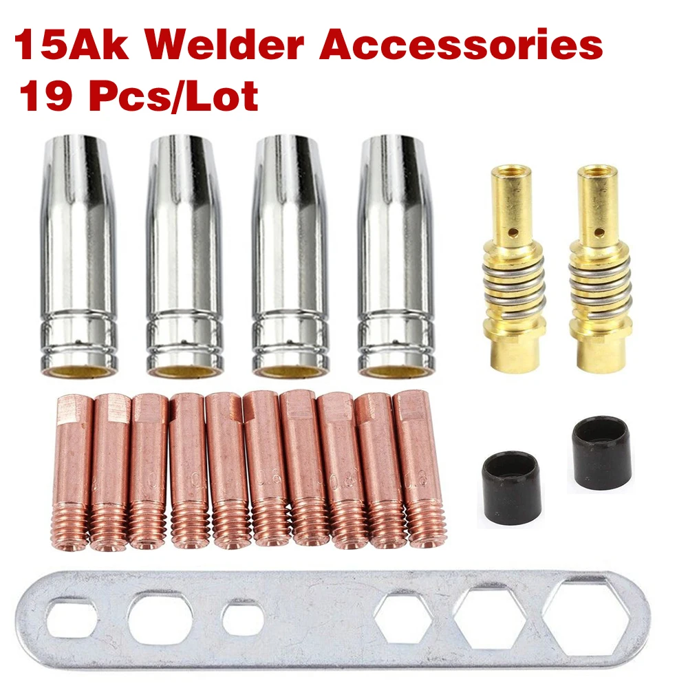 Welding Torch Nozzle Part Kit 19Pcs Conical Nozzle Sleeve Rod Tool Set For Binzel 15AK MIG MAG Welding Torch Welder Accessories gas torch welding torch