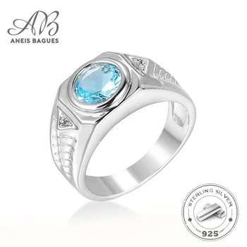 

Aneis Bagues Unique Design 925 Sterling Silver Rings Sea Blue Gemstone Ring For Women Wedding Engagement Anniversary Jewelry