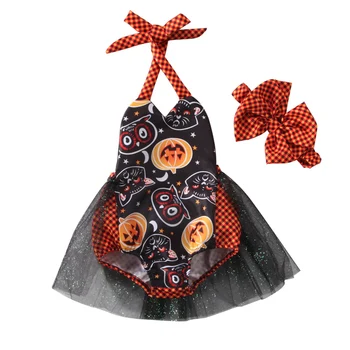 

Newborn Kid Baby Girl Halloween Cosplay Bodysuit Terror Backless Playsuit Costume Lace Tulle Skirt Headband Outfit Set