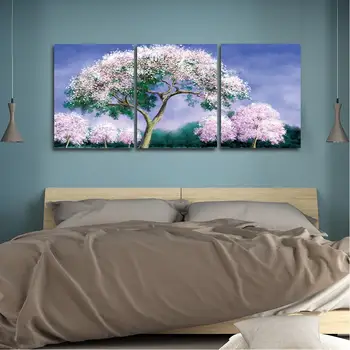 

Laeacco 3 Panel Canvas Painting Calligraphy Flower Tree Modern Home Decoration Wall Art Picture Living Room Bedroom Poster Print