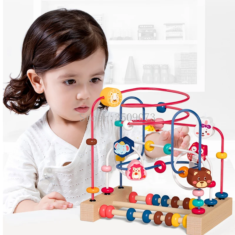 Montessori Animals Roller Coaster Circle Toys Training Child Attention Colorful Circles Bead Wire Maze for Kids Educational | Игрушки и