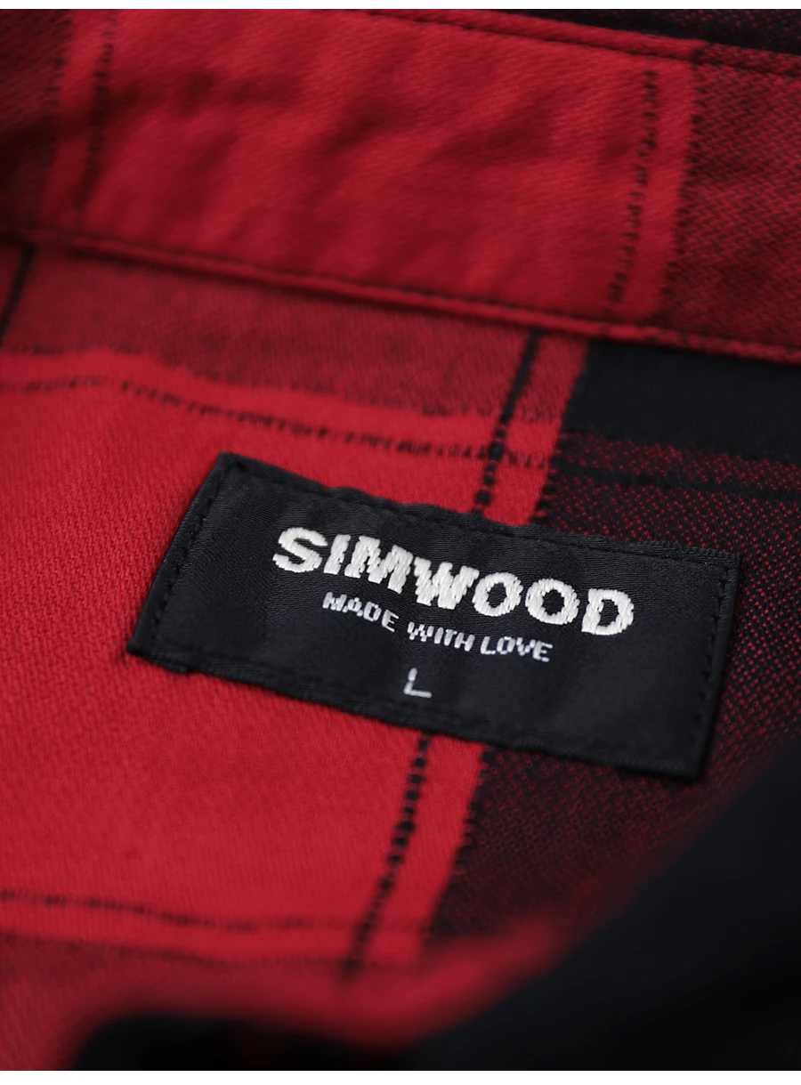 Мужская рубашка с длинными рукавами SIMWOOD, модная повседневная приталенная клетчатая рубашка из хлопка, уличная одежда, модель 190063 на осень