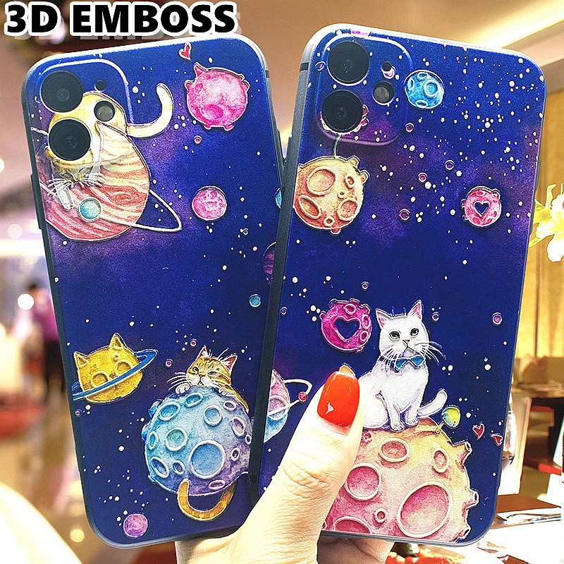 3D тисненый чехол Caroon Cat мягкий для телефона IPhone 11 Pro Max 7 8 6 6S Plus XR X XS MAX SE 2020