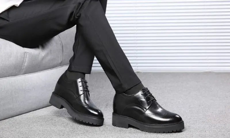 Cyabmoz/Мужская обувь из натуральной кожи, визуально увеличивающая рост; незаметная обувь на подъеме; Мужские модельные туфли в клетку 12 см с резным узором; Свадебные вечерние туфли
