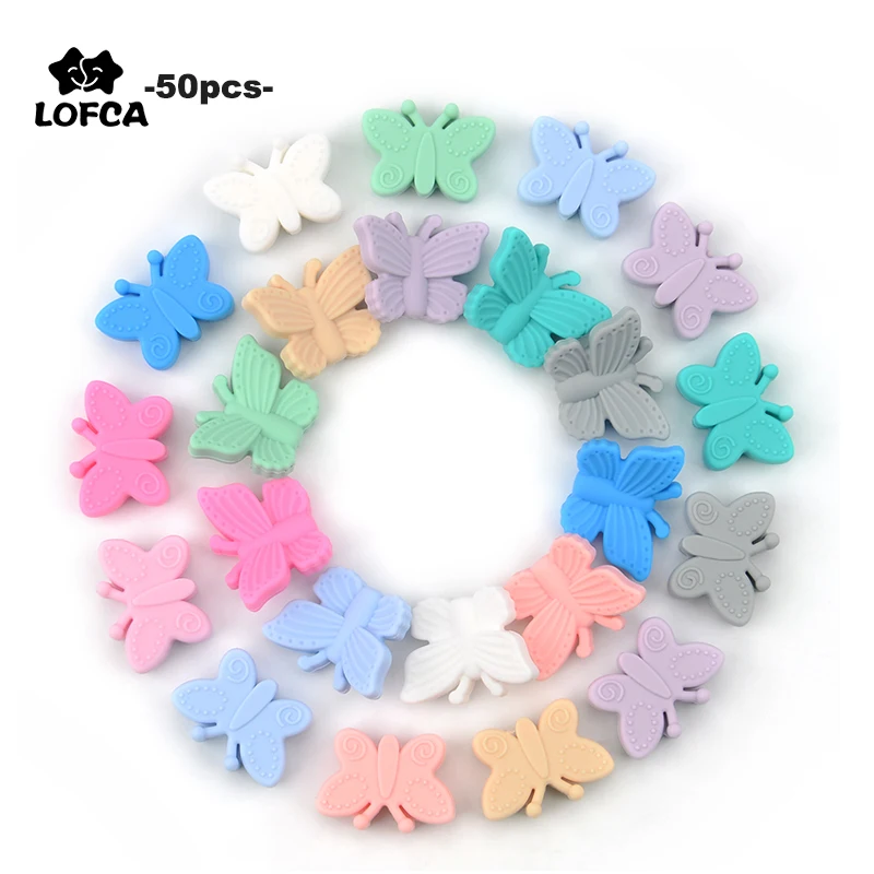 LOFCA 나비 구슬 실리콘 50pcs Teethers BPA 무료 DIY 느슨한 구슬 Teething 목걸이에 대 한 동물 모양의 귀여운 젖니가 남 장난감