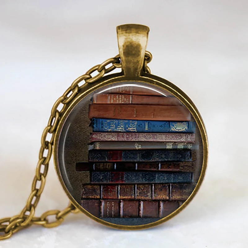 New Fashion Necklace Glass Dome Vintage Library and Books Pendants Necklace For Students Teachers And Librarians Necklace