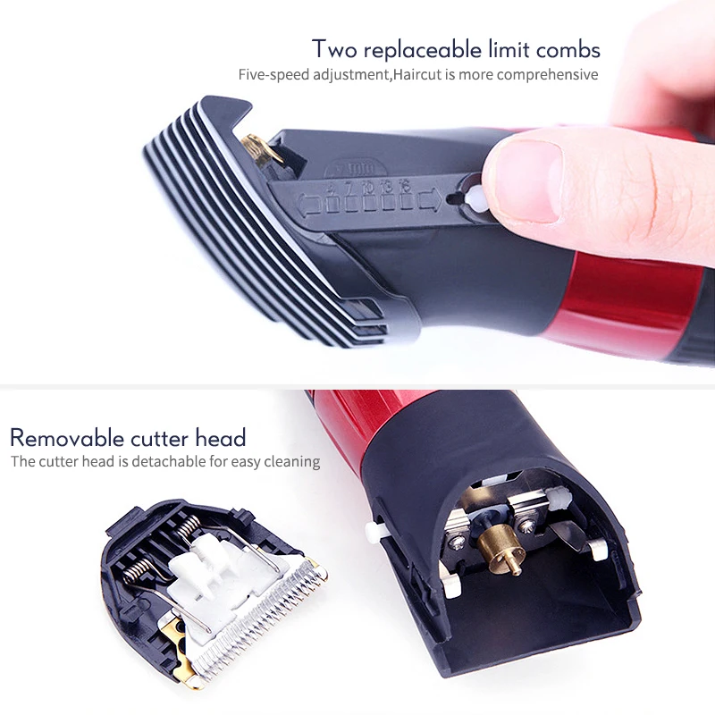  Adjustable Hair Clipper Professional Men Beard Trimmer Waterproof Red Electric Clipper Stainless St