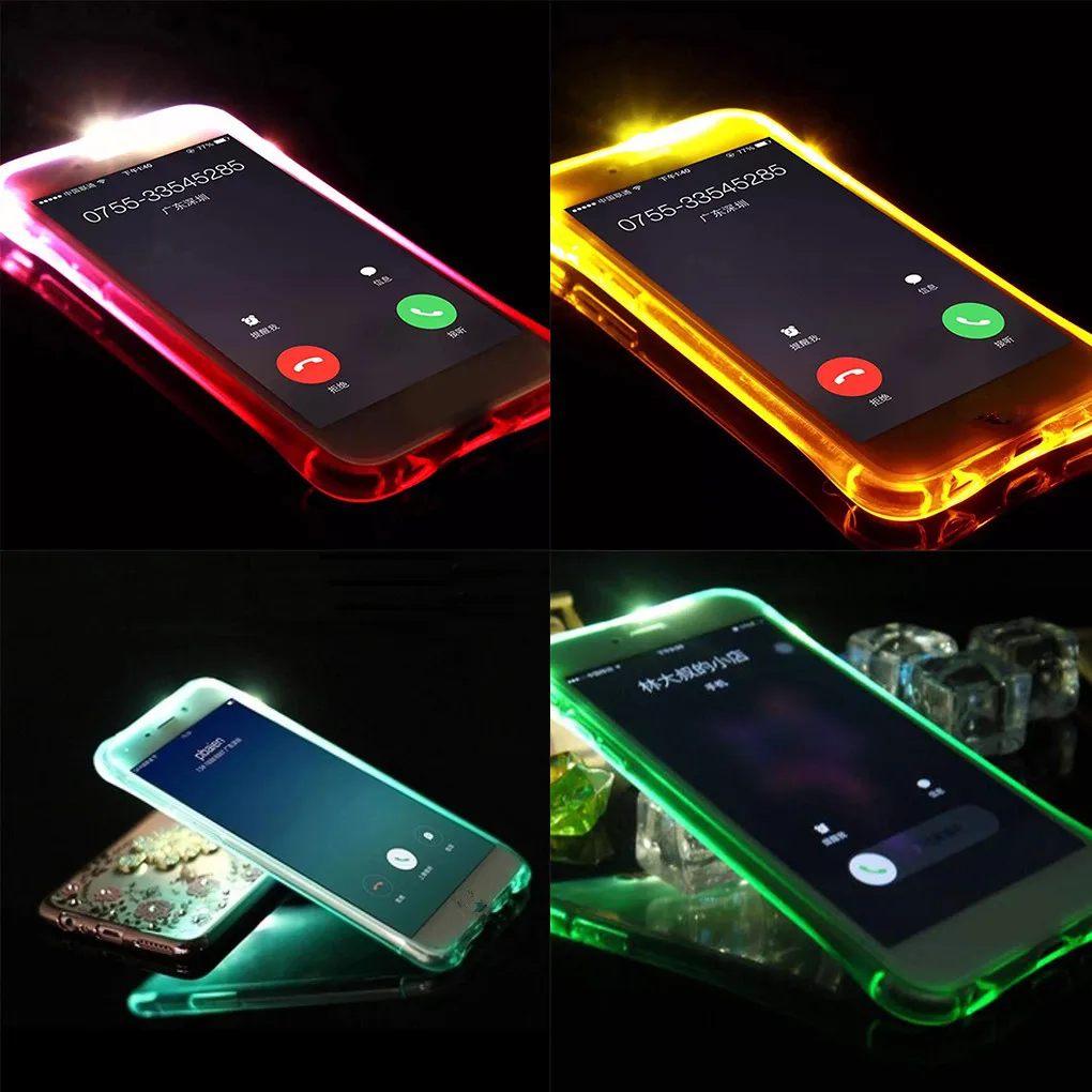 

Phone Back Case for iPhone 7 8 Plus X Cover Anti-Knock Soft TPU LED Flash Light Up Remind Incoming Call Cases