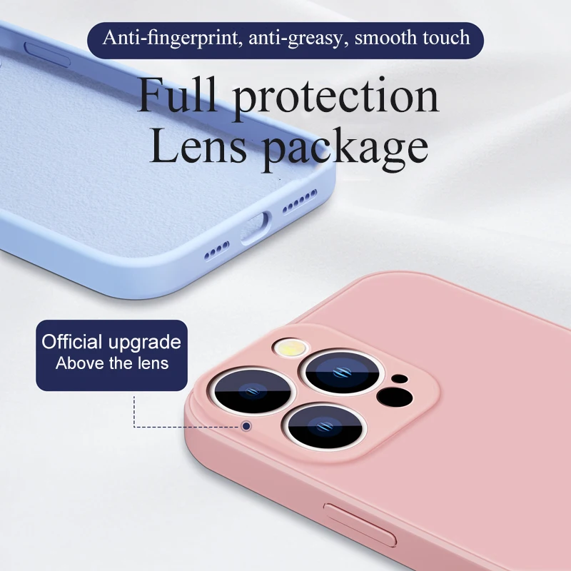 Premium Liquid Silicone Soft Case with Full Lens Protection - Square Design, Ultra-Thin Cover